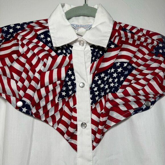 Vintage H Bar C California Ranchwear American Flag Pearl Snap - Picture 7 of 12